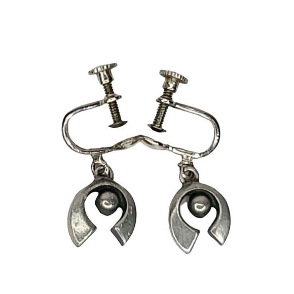 Vintage Pewter Sweden Earrings Screw Back Swedish Modernist Horseshoe - Picture 1 of 3